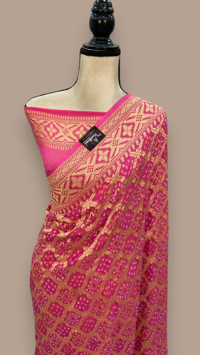 Pure Georgette Banarasi Bandhej Handloom Saree