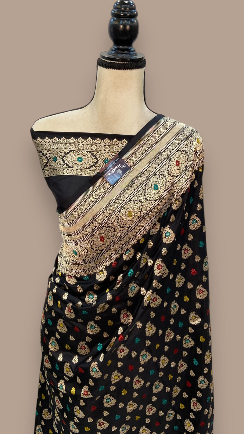 Pure Katan Silk Banarasi Handloom Saree - All over Jaal work With Meenakari - The Handlooms
