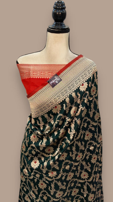 Pure Katan Silk Banarasi Handloom Saree - All over Jaal work - With Meenakari