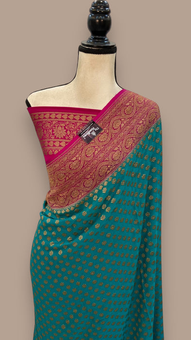 Khaddi Georgette Handloom Banarasi Saree -  Antique zari