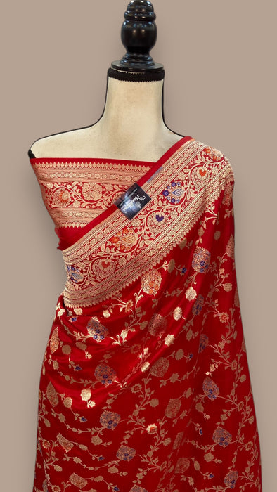 Pure Katan Silk Banarasi Handloom Saree - All over Jaal work - With Meenakari