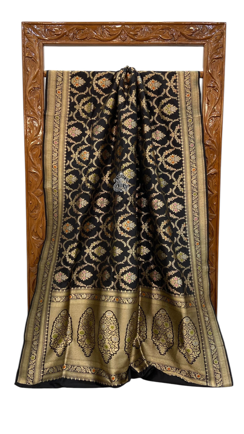 Pure Katan Silk Banarasi Handloom Saree - All over Jaal work with Meenakari - The Handlooms