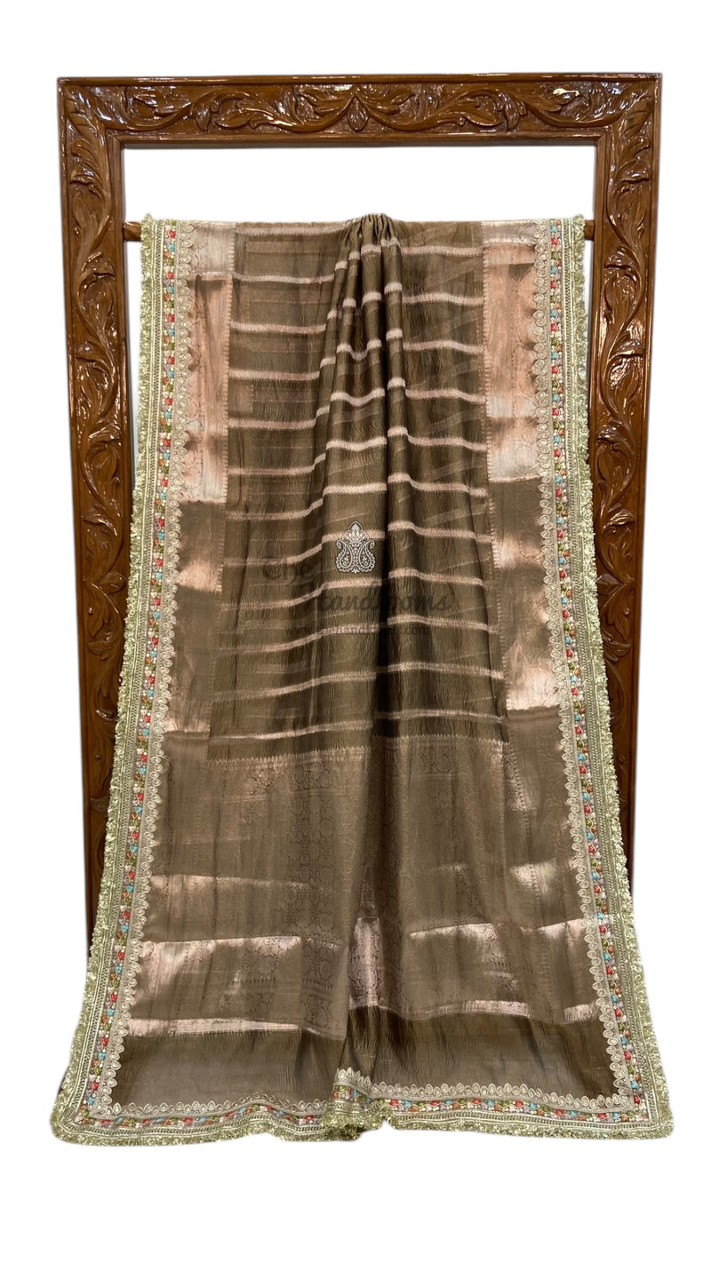 Pure Kora Tissue Handloom Banarasi Saree With Lace - The Handlooms
