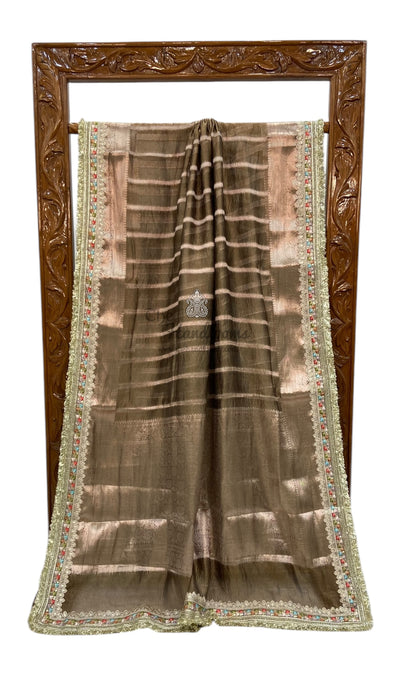 Pure Kora Tissue Handloom Banarasi Saree With Lace