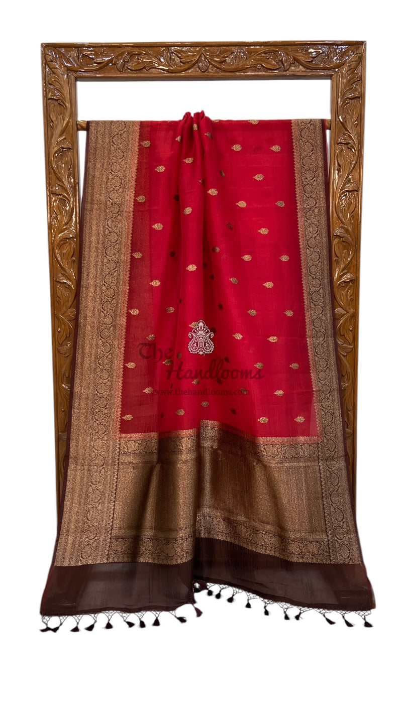 Red Pure Kora Handloom Banarasi Saree - The Handlooms