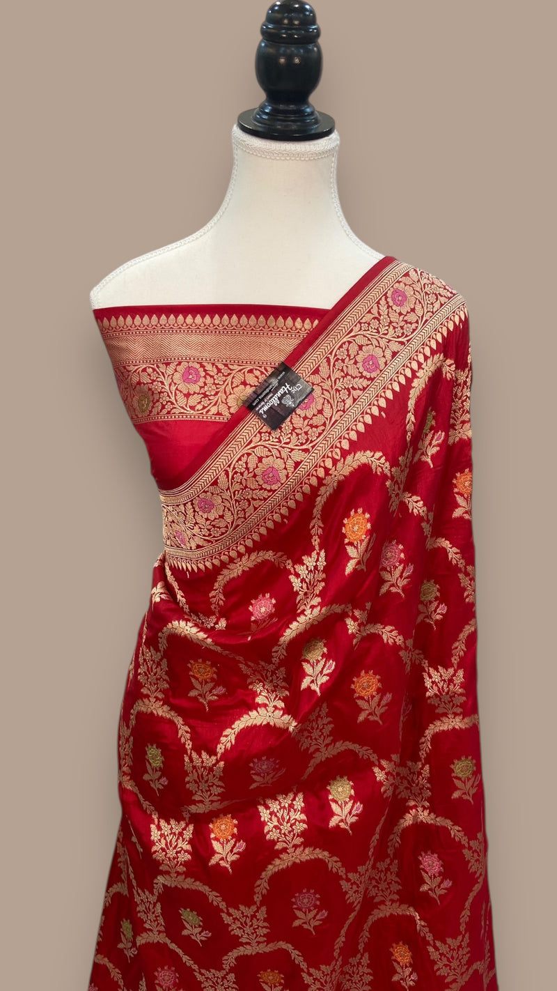 Pure Katan Silk Banarasi Handloom Saree - All over Jaal work - With Meenakari - The Handlooms