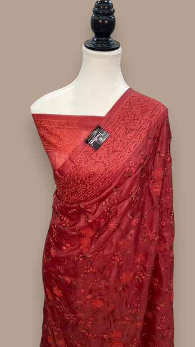 Tussar Silk Handloom Banarasi Saree With Chikankari