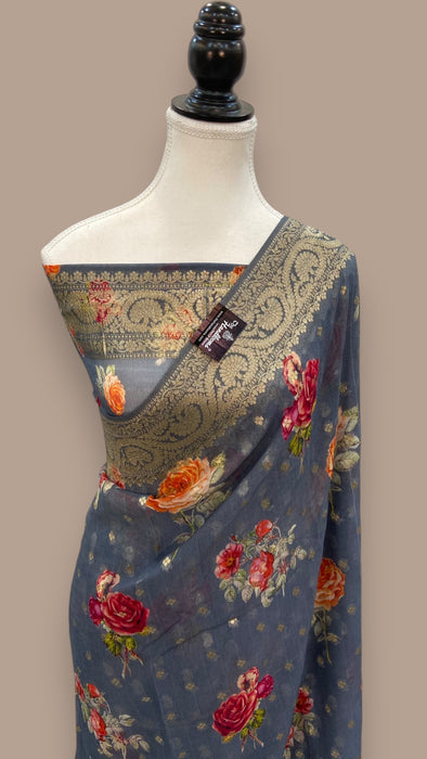 Pure Georgette Banarasi Saree With Digital Print