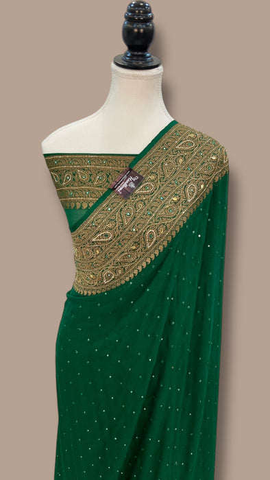 Khaddi Georgette Handloom Banarasi Saree with Handwork: Gota Patti, Zardozi, Diamond Chain, Katdana, and Abla Detailing