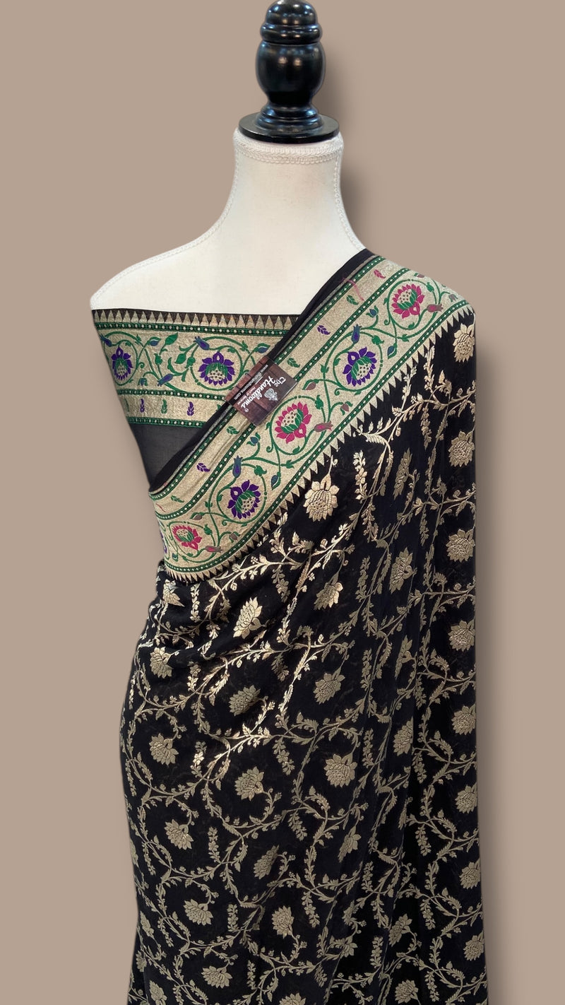 Pure Georgette Banarasi Handloom Saree - with meenakari work - The Handlooms