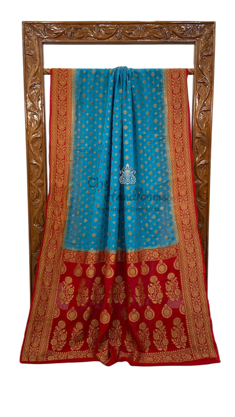 Khaddi Georgette Handloom Banarasi Saree -  Antique zari - The Handlooms