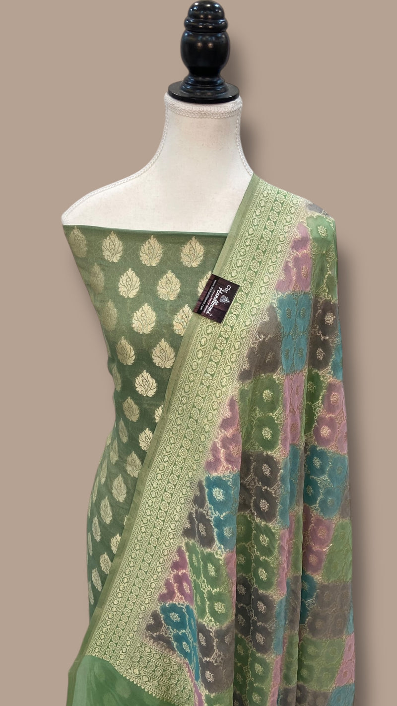 Tissue Khaddi Georgette Banarasi Dress material - The Handlooms