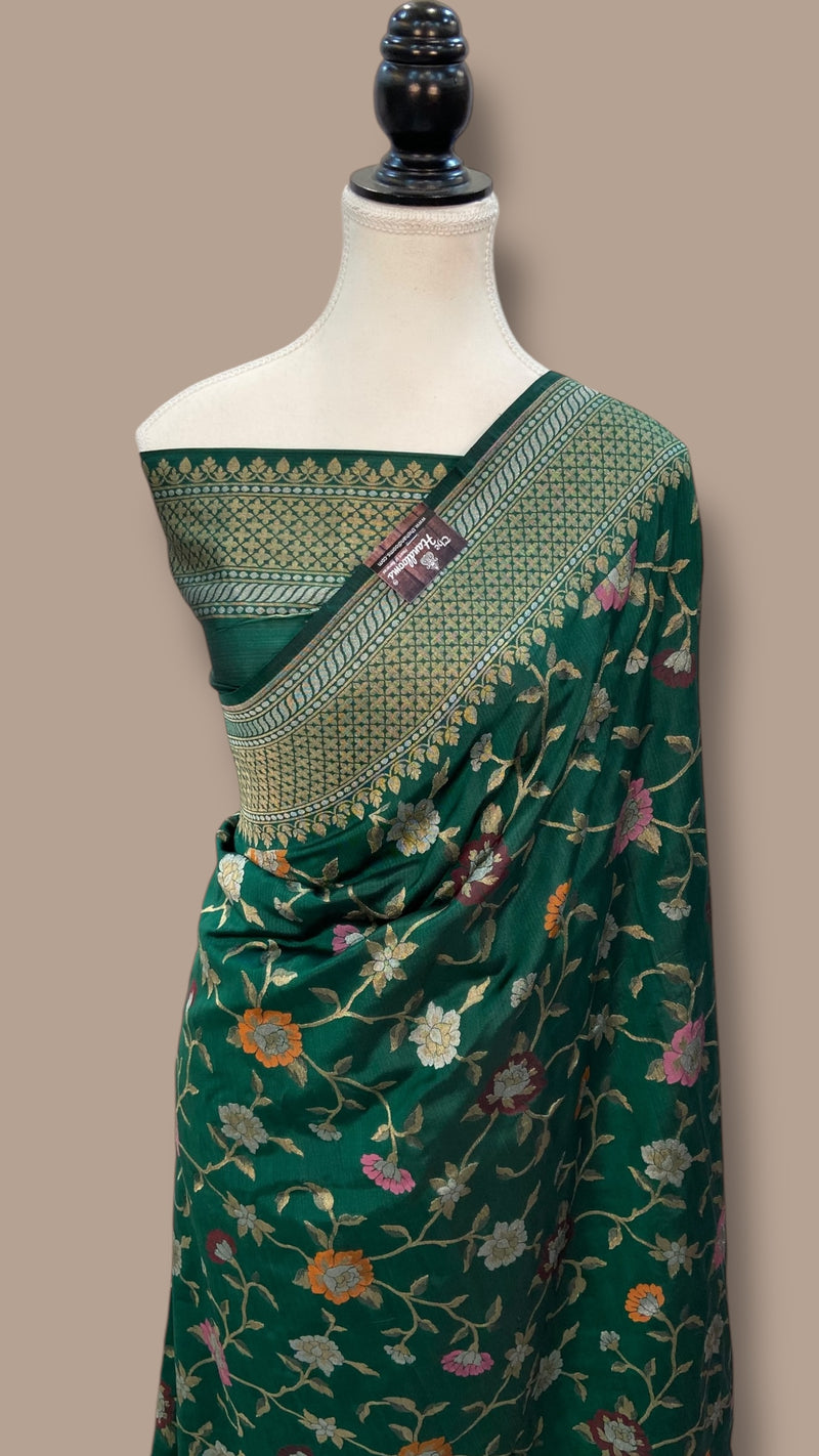 Ektara Pure Katan Silk Banarasi Handloom Saree - All over Sona Roopa Jaal Work with Meenakari - The Handlooms