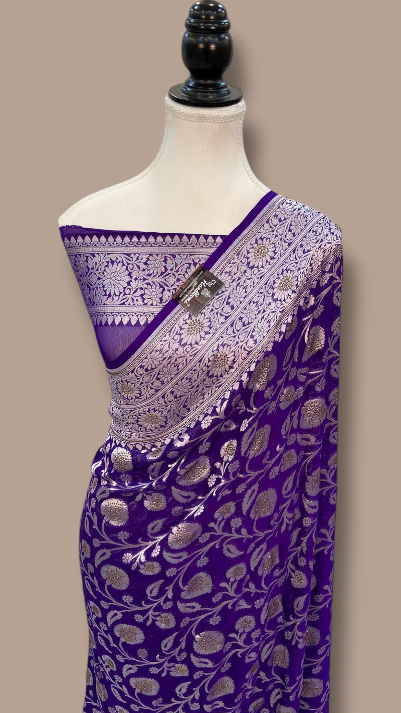 Khaddi Georgette Handloom Banarasi Saree with Siroski Stone Work - The Handlooms