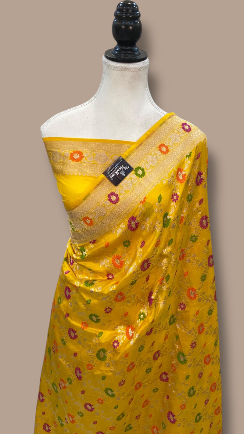 Pure Katan Silk Banarasi Handloom Saree - All over Jaal Work With Meenakari - The Handlooms