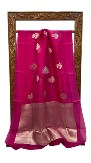 Hot Pink Pure Kora Handloom Banarasi Saree - The Handlooms