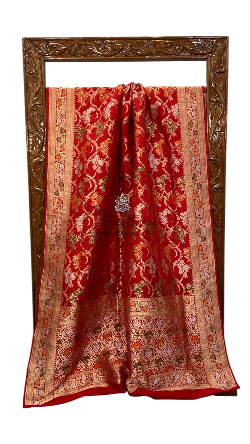 Pure Katan Silk Banarasi Handloom Saree - All over Jaal Work With Meenakari - The Handlooms