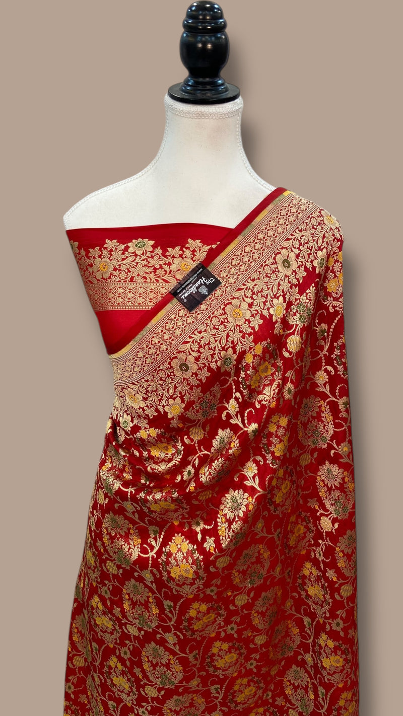 Pure Katan Silk Banarasi Handloom Saree - All over Jaal Work With Meenakari - The Handlooms