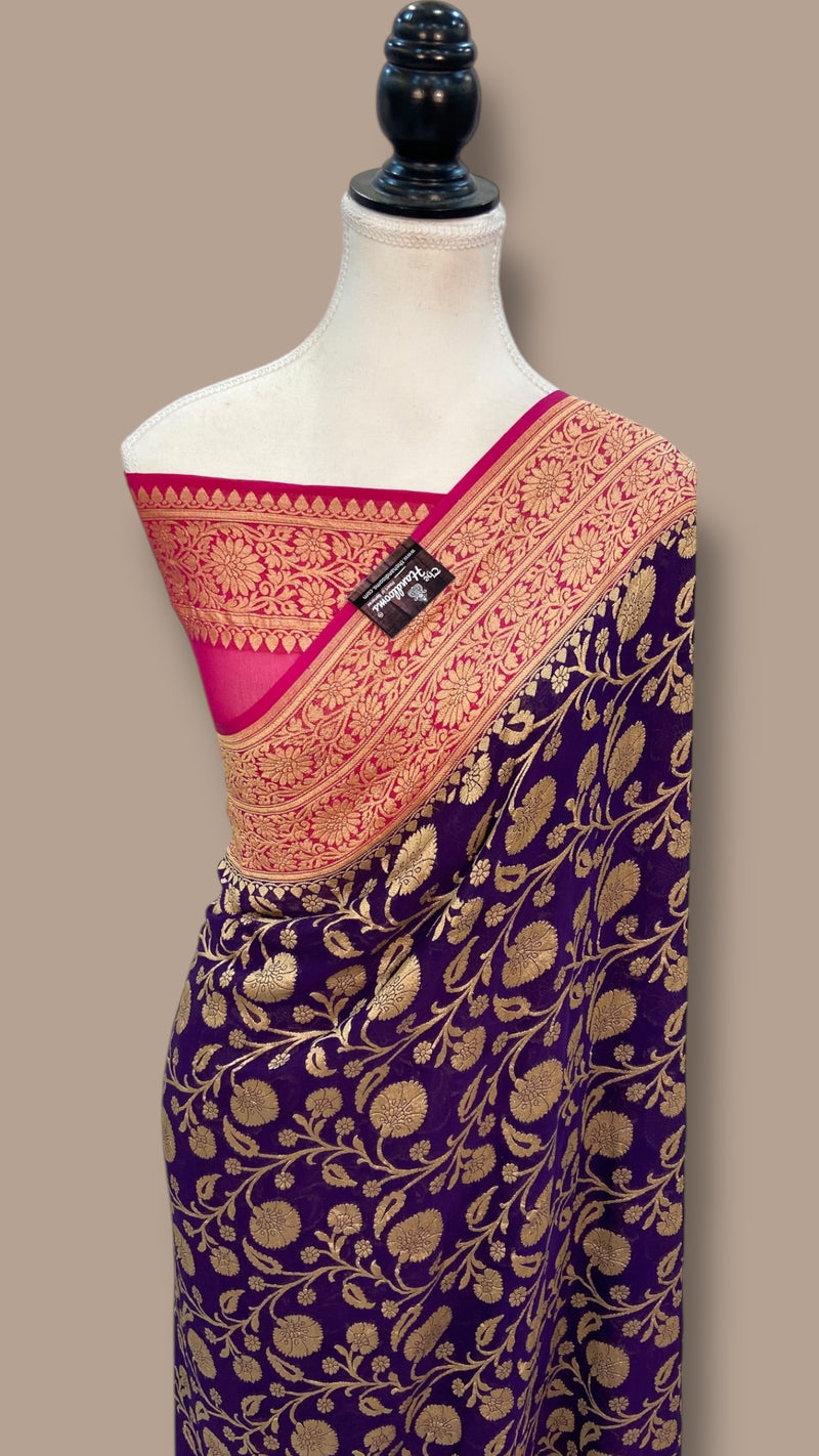 Pure Khaddi Georgette Banarasi Saree -  Gold zari - The Handlooms