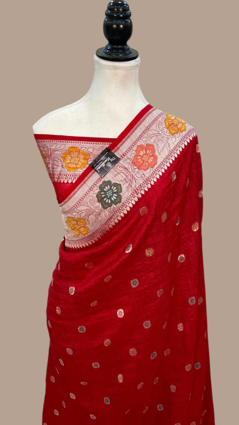 Tussar Georgette Handloom Banarasi Saree With Meenakari - The Handlooms