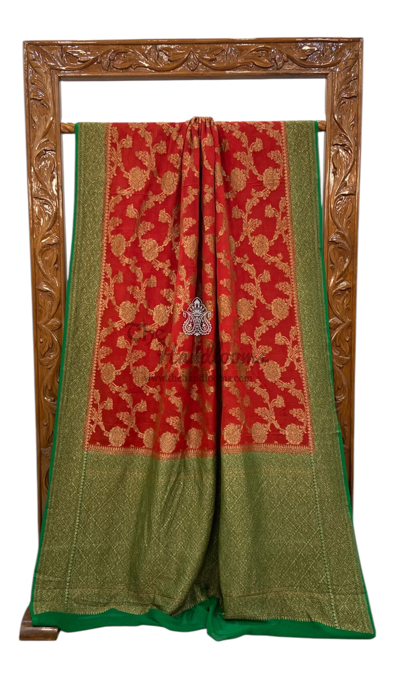 Khaddi Georgette Handloom Banarasi Saree - Antique Zari - The Handlooms
