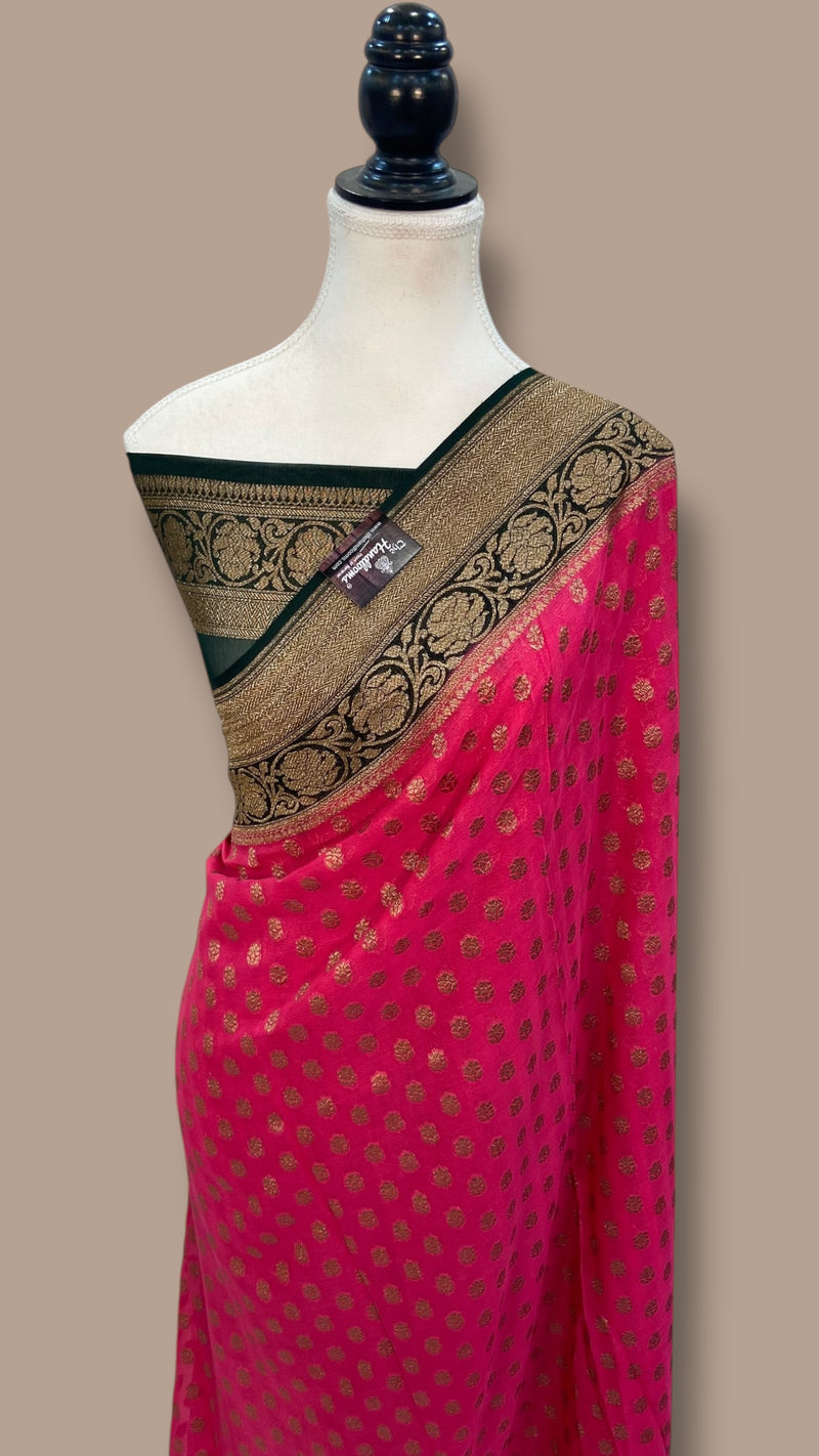 Khaddi Georgette Handloom Banarasi Saree -  Antique zari - The Handlooms