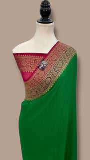 Green Pure Khaddi Georgette Handloom Banarasi Saree - The Handlooms