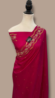 Pure katan Silk Handloom Banarasi Saree with Handwork: Zardozi, Diamond Chain, Katdana, and Abla Detailing - The Handlooms