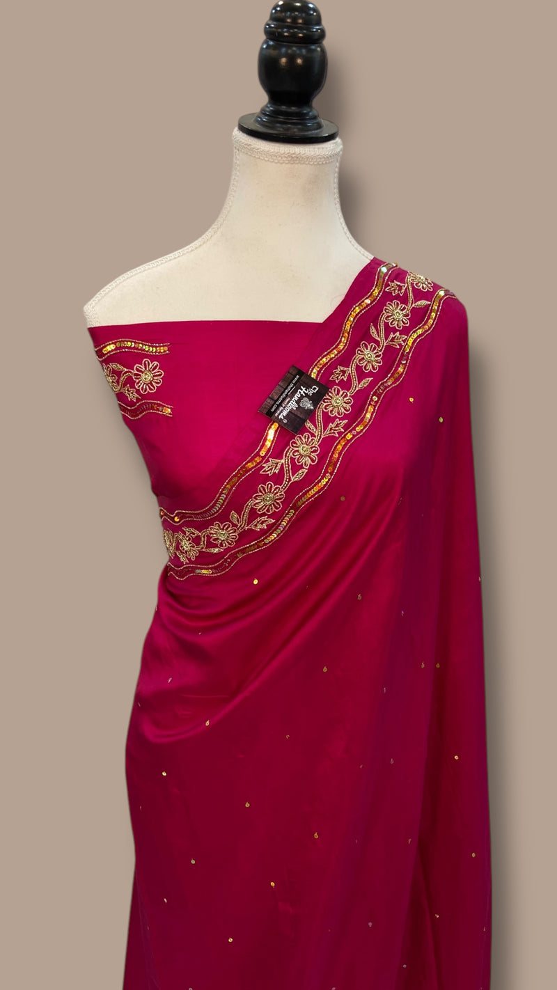 Pure katan Silk Handloom Banarasi Saree with Handwork: Zardozi, Diamond Chain, Katdana, and Abla Detailing - The Handlooms