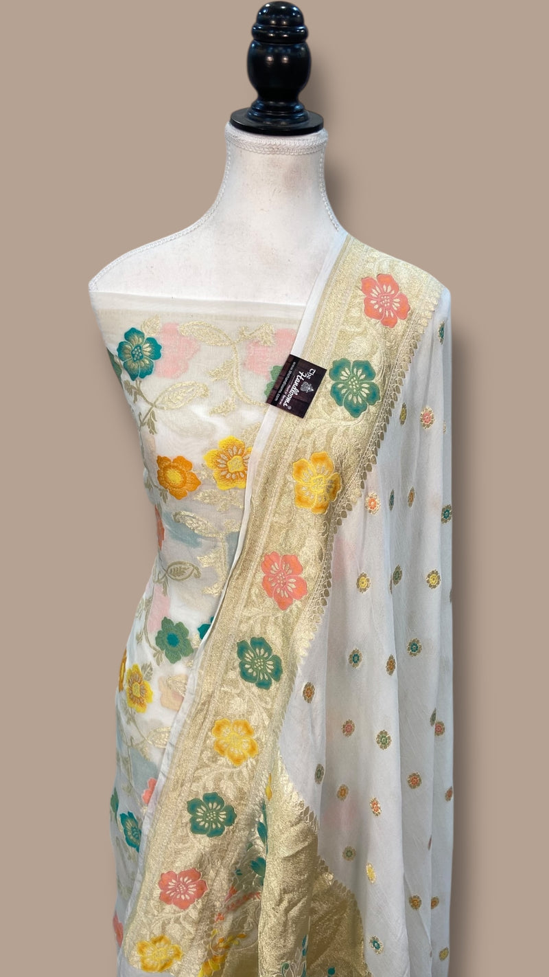 Khaddi Georgette Banarasi Dress material with Meenakari - The Handlooms