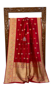 Pure Katan Silk Banarasi Handloom Saree - All over Sona Roopa Kadua motifs with meenakari in Border - The Handlooms