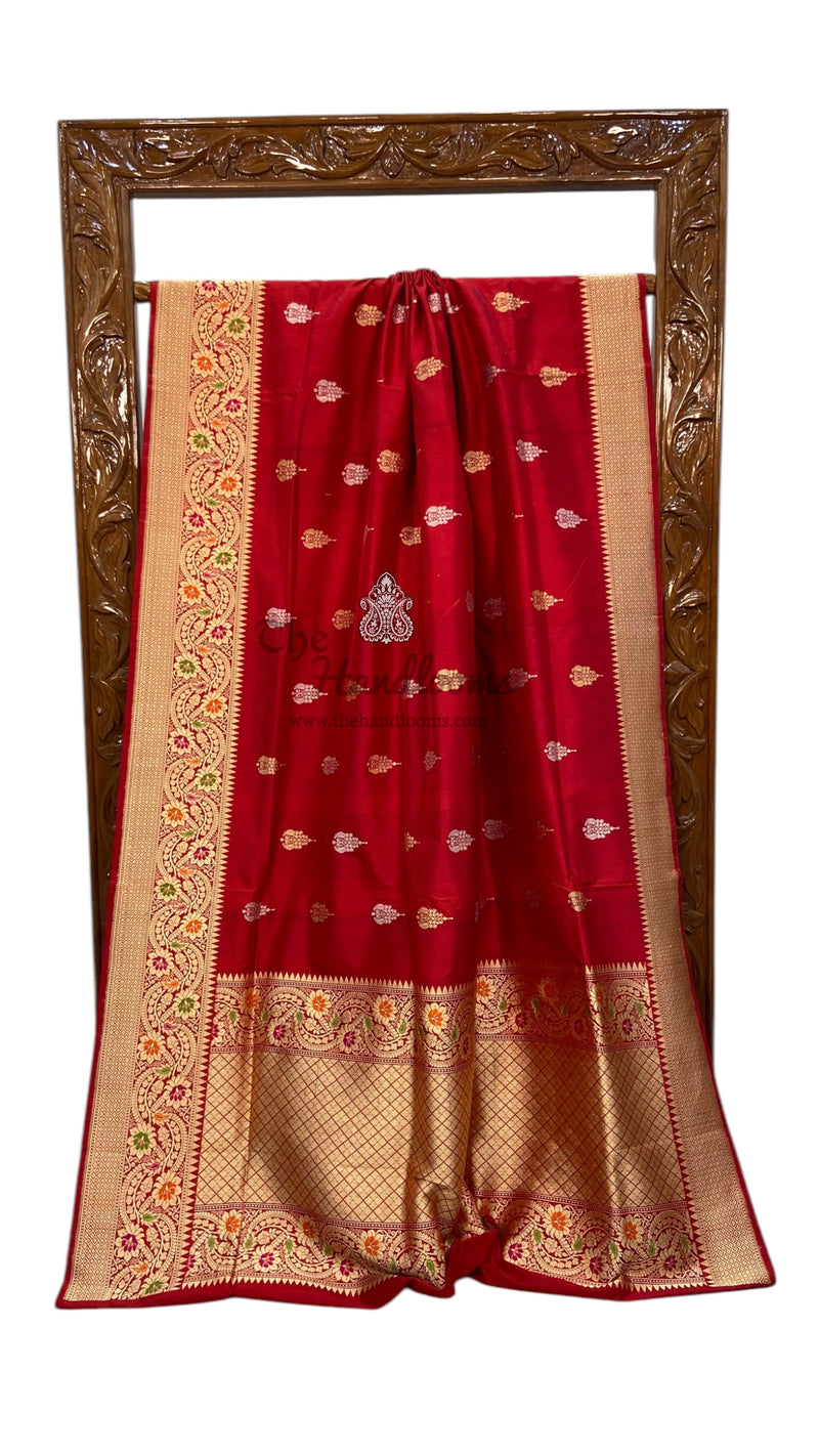 Pure Katan Silk Banarasi Handloom Saree - All over Sona Roopa Kadua motifs with meenakari in Border - The Handlooms