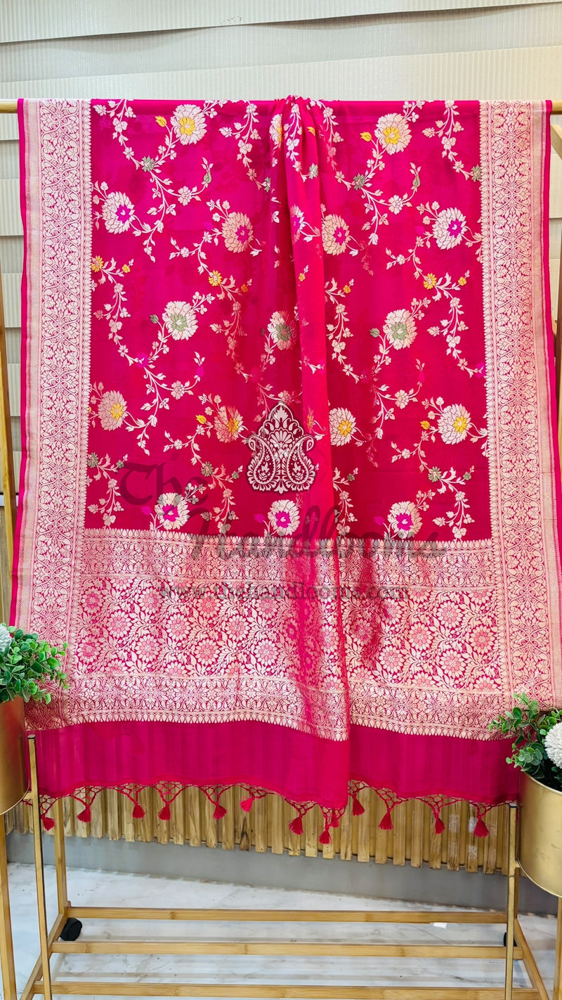 Pure Khaddi Georgette Dupatta - water zari with Meenakari - The Handlooms