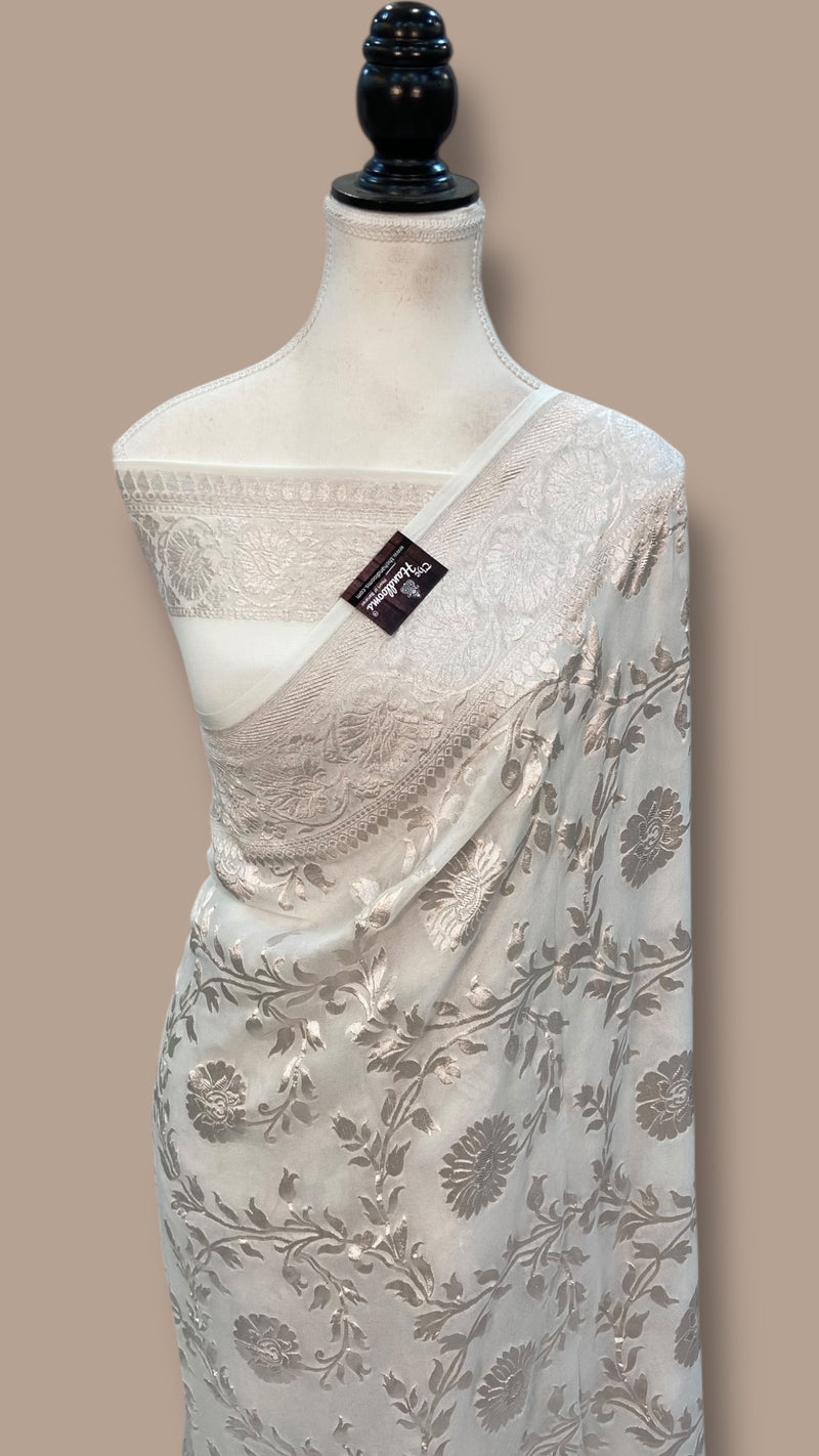 Pure Georgette Banarasi Saree - silver zari - The Handlooms
