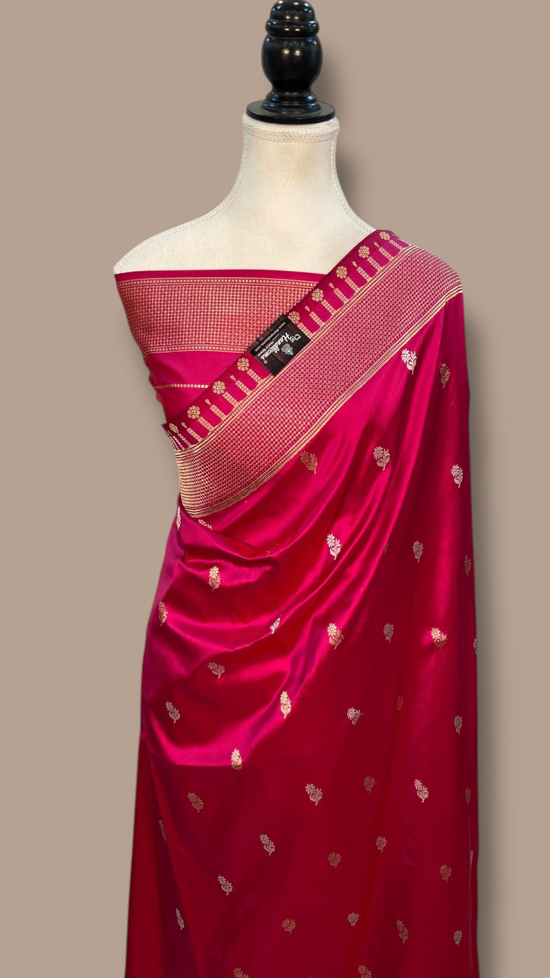 Pure Katan Silk Banarasi Handloom Saree - All over Sona Roopa Kadua motifs - The Handlooms