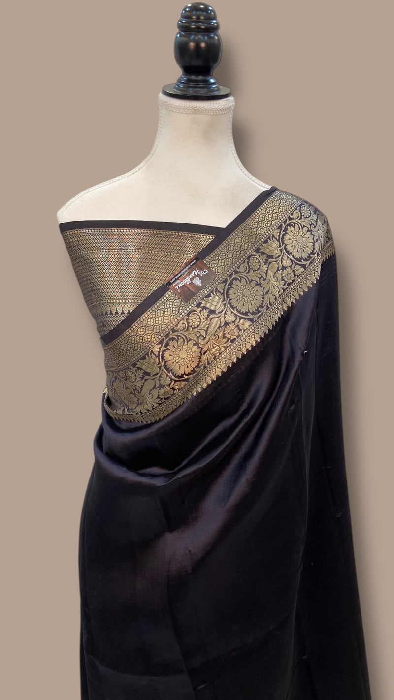 Black Pure Silk Banarasi Saree - The Handlooms