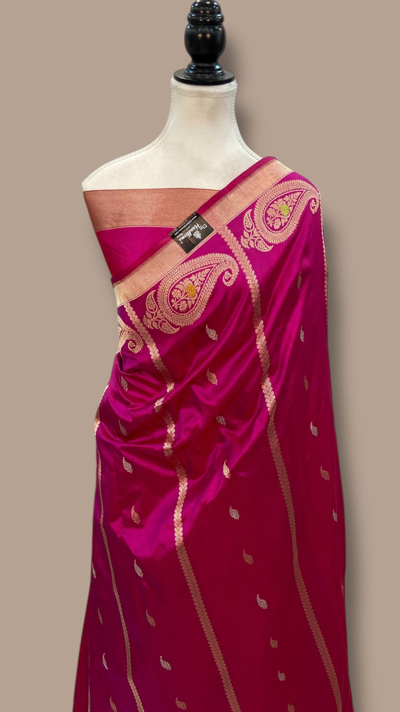 Pure Katan Silk Banarasi Handloom Saree - All Over Sona Roopa Kadua Stripe - The Handlooms