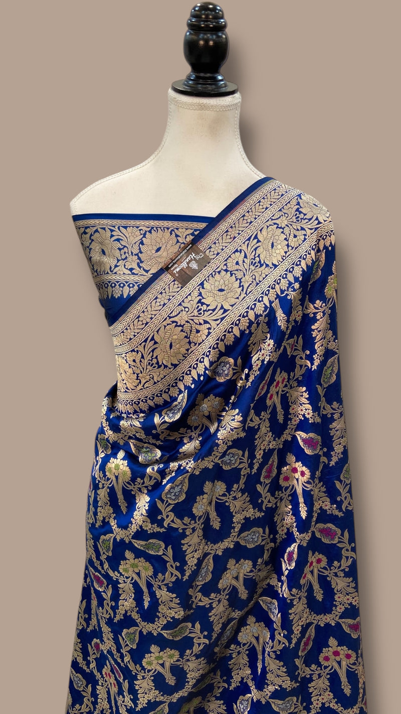 Pure Katan Silk Banarasi Handloom Saree - All Over Jaal Work With Meenakari - The Handlooms