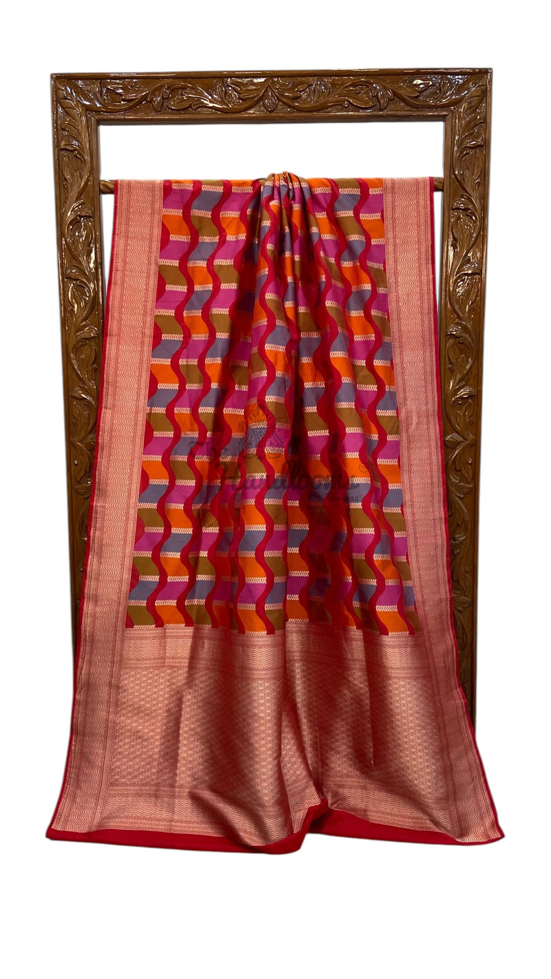 Pure Katan Silk Banarasi Handloom Saree - All over Jaal Work With Rangkart - The Handlooms
