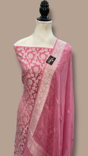 Khaddi Georgette Banarasi Dress material Silver Zari - The Handlooms