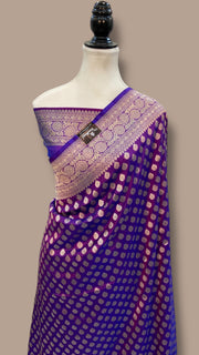 Purple Pure Katan Silk Banarasi Handloom Saree - All over jaal work - The Handlooms