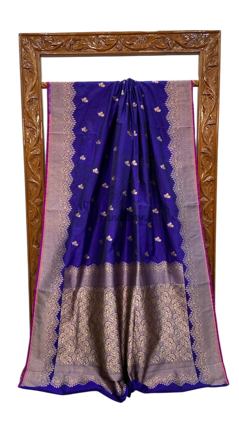 Pure Satan Silk Banarasi Handloom Saree - All over Motifs Work - The Handlooms
