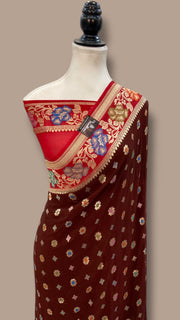 Pure Khaddi Georgette Handloom Banarasi Saree - All over Jaal Work With Meenakari - The Handlooms