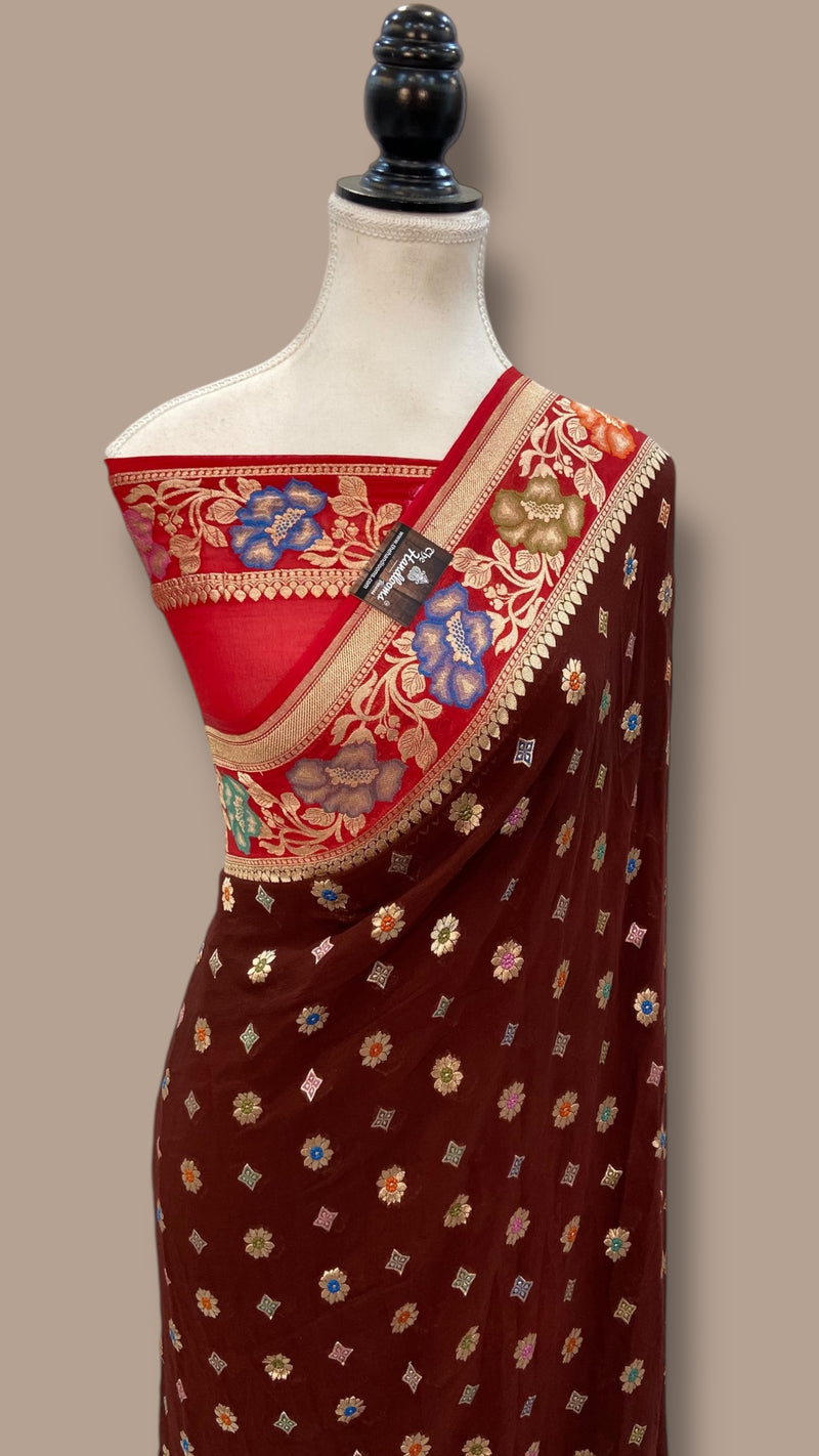 Pure Khaddi Georgette Handloom Banarasi Saree - All over Jaal Work With Meenakari - The Handlooms