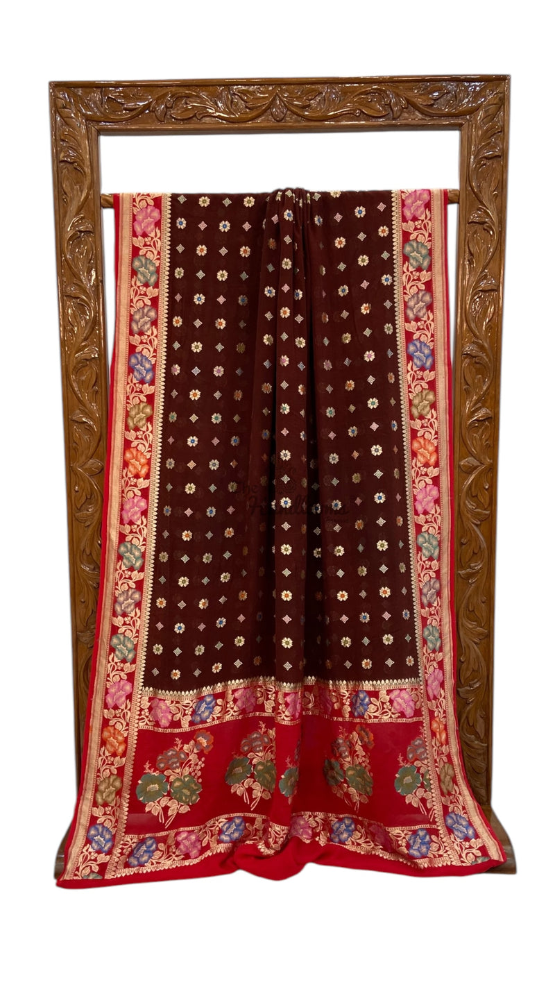 Pure Khaddi Georgette Handloom Banarasi Saree - All over Jaal Work With Meenakari - The Handlooms