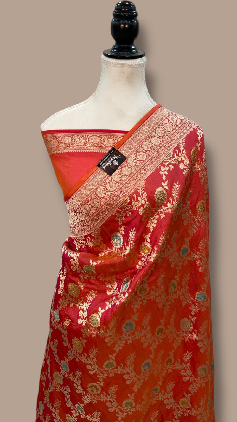 Pure Katan Silk Banarasi Handloom Saree - All over Jaal work With Meenakari - The Handlooms