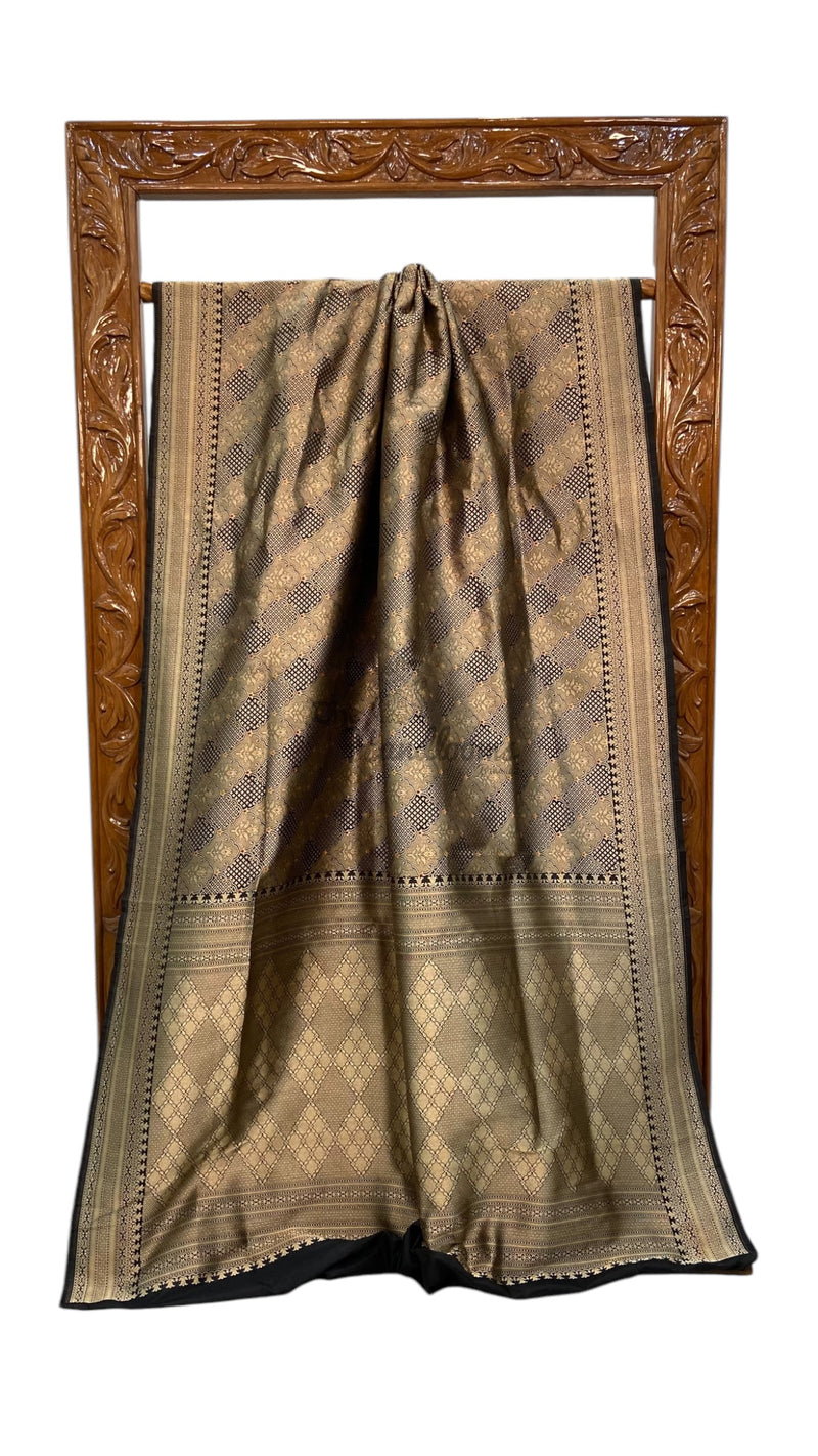Regal Pure Katan Silk Banarasi Saree – Handwoven Tanchui Brocade - The Handlooms
