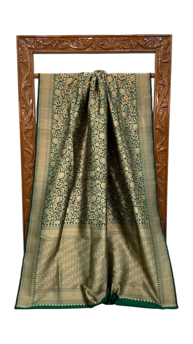 Regal Pure Katan Silk Banarasi Saree – Handwoven Tanchui Brocade - The Handlooms