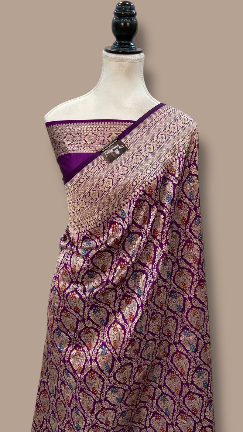 Regal Pure Katan Silk Banarasi Saree – Handwoven Tanchui Brocade - The Handlooms