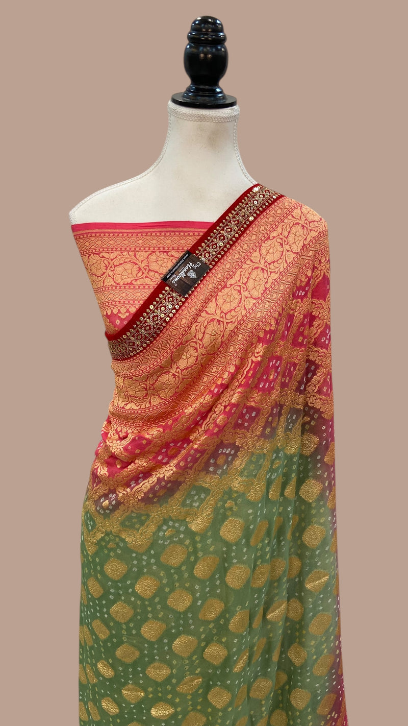 Alia Bhatt in Pure Khaddi Georgette Bandhej Banarasi Handloom Saree - The Handlooms